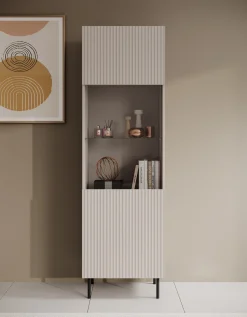 Alex - Vitrinekast - Beige - 55x42x185 cm