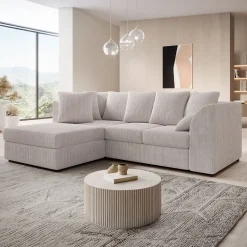 Alfort - Hoekbank 3-zits met chaise longue - Ribstof beige - Links