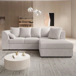 Alfort - Hoekbank 3-zits met chaise longue - Ribstof beige - Rechts