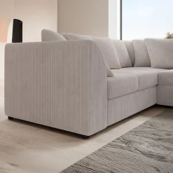 Alfort - Hoekbank 3-zits met chaise longue - Ribstof beige - Rechts