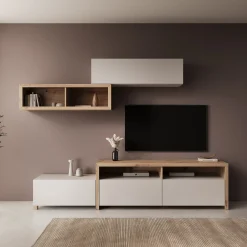 Amedeo - Wandmeubel - Beige/Eikenpatroon - 237x42x57 cm