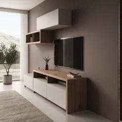 Amedeo - Wandmeubel - Beige/Eikenpatroon - 237x42x57 cm