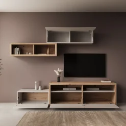 Amedeo - Wandmeubel - Beige/Eikenpatroon - 237x42x57 cm