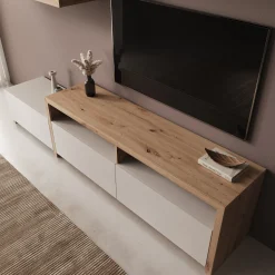 Amedeo - Wandmeubel - Beige/Eikenpatroon - 237x42x57 cm