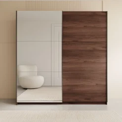 Andros - Kledingkast met schuifdeuren - Donker eiken - 200x58x207 cm