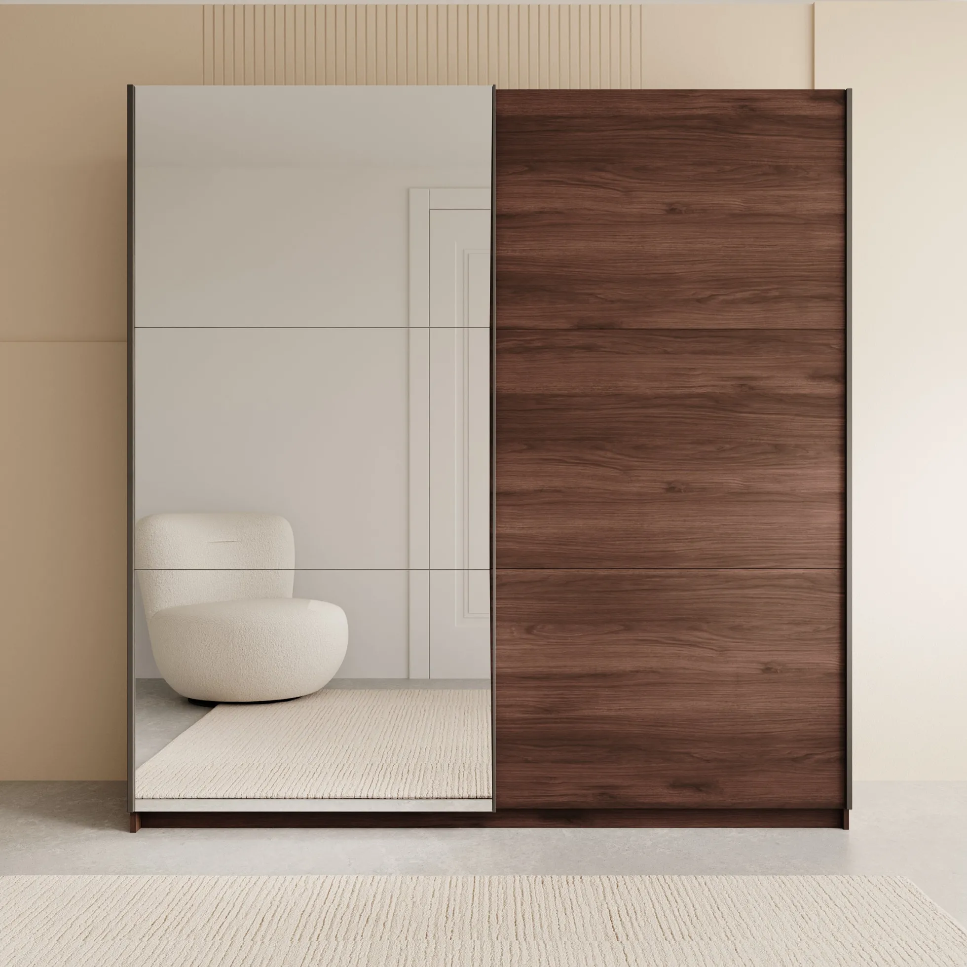 Andros - Kledingkast met schuifdeuren - Donker eiken - 200x58x207 cm