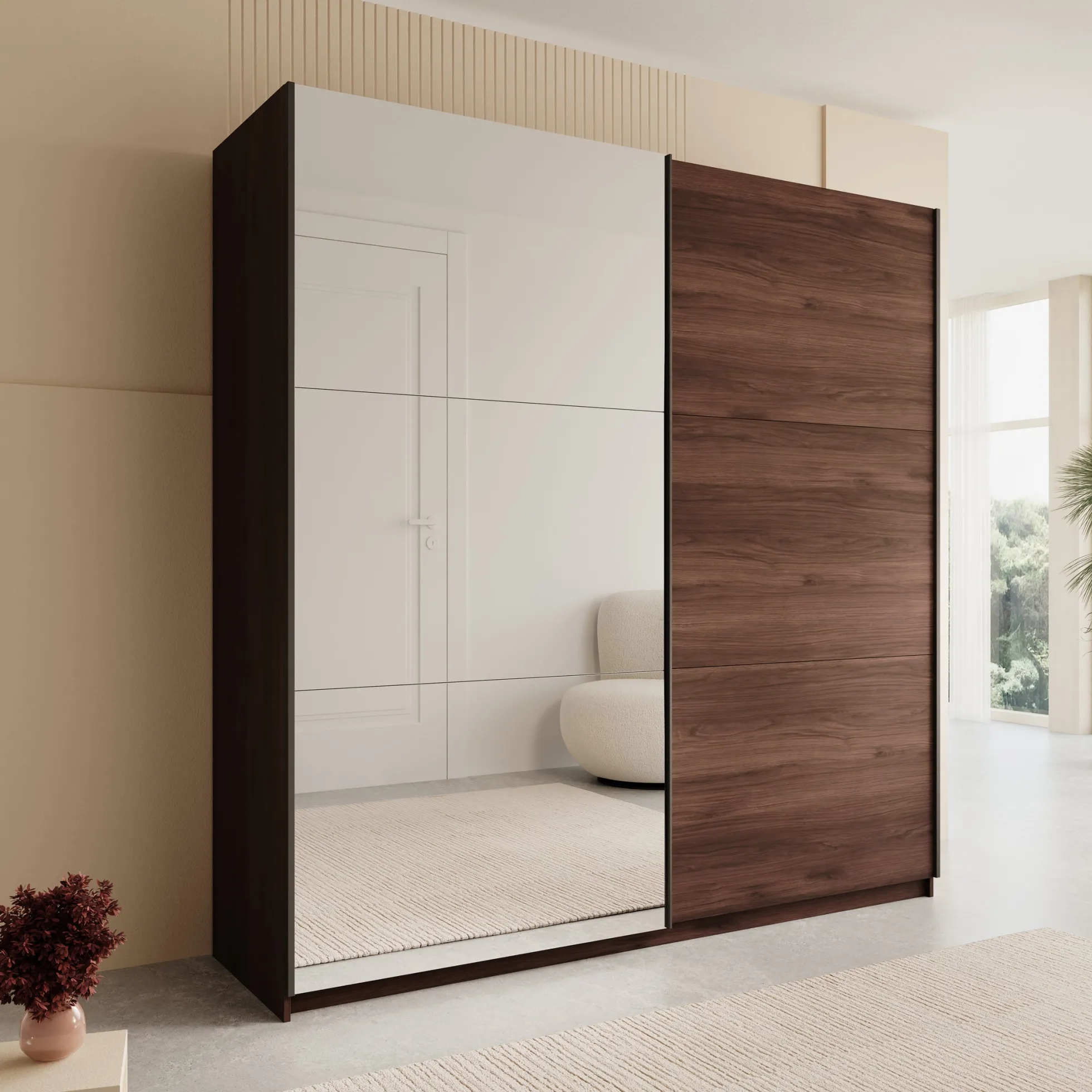Andros - Kledingkast met schuifdeuren - Donker eiken - 200x58x207 cm