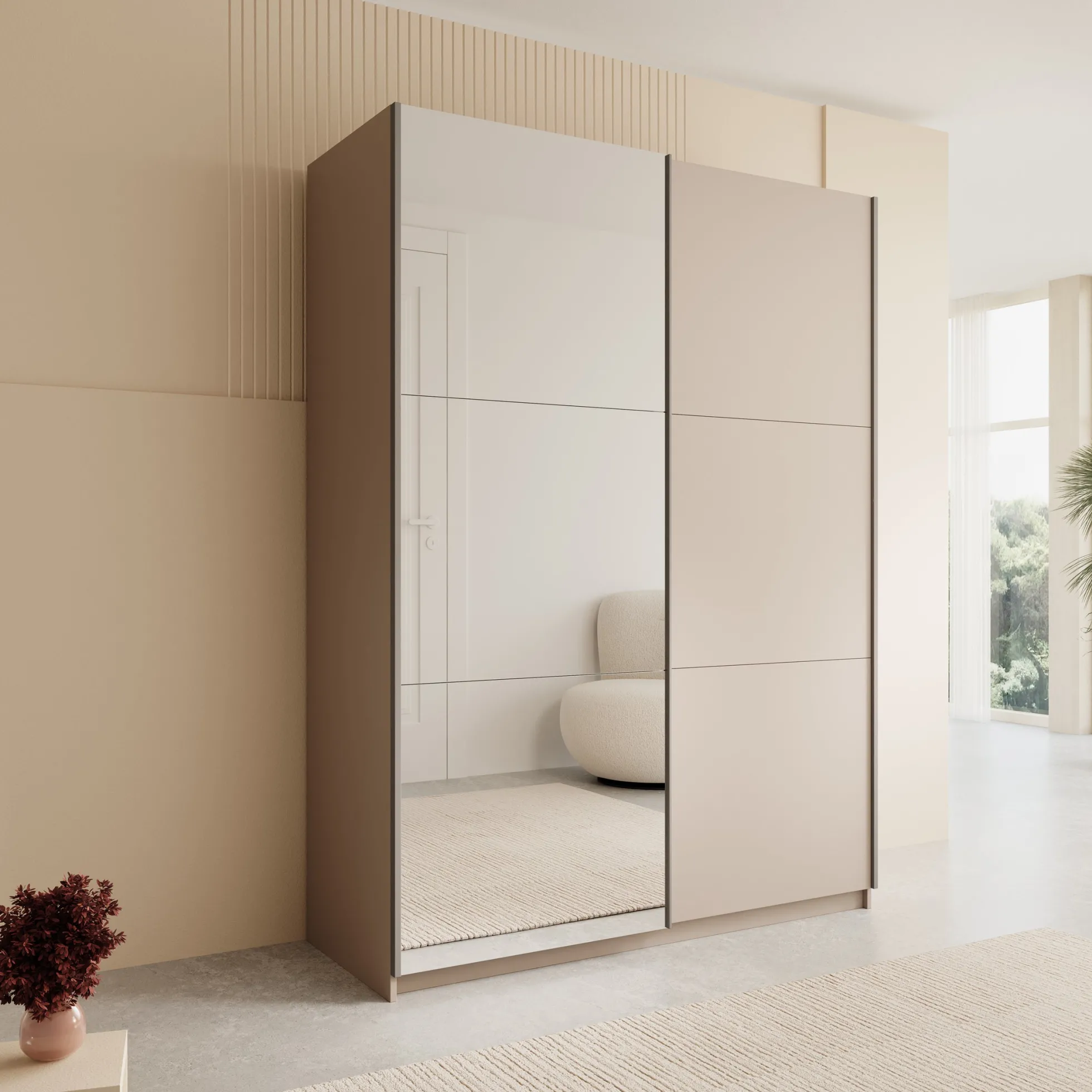 Andros - Kledingkast met schuifdeuren - Beige - 150x58x207 cm