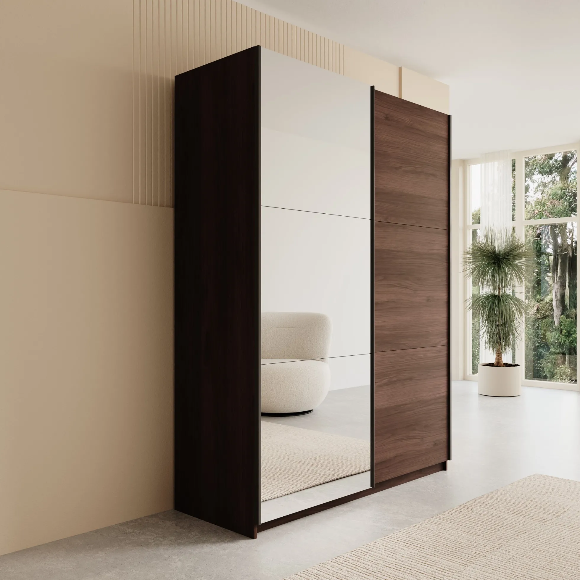 Andros - Kledingkast met schuifdeuren - Donker eiken - 150x58x207 cm