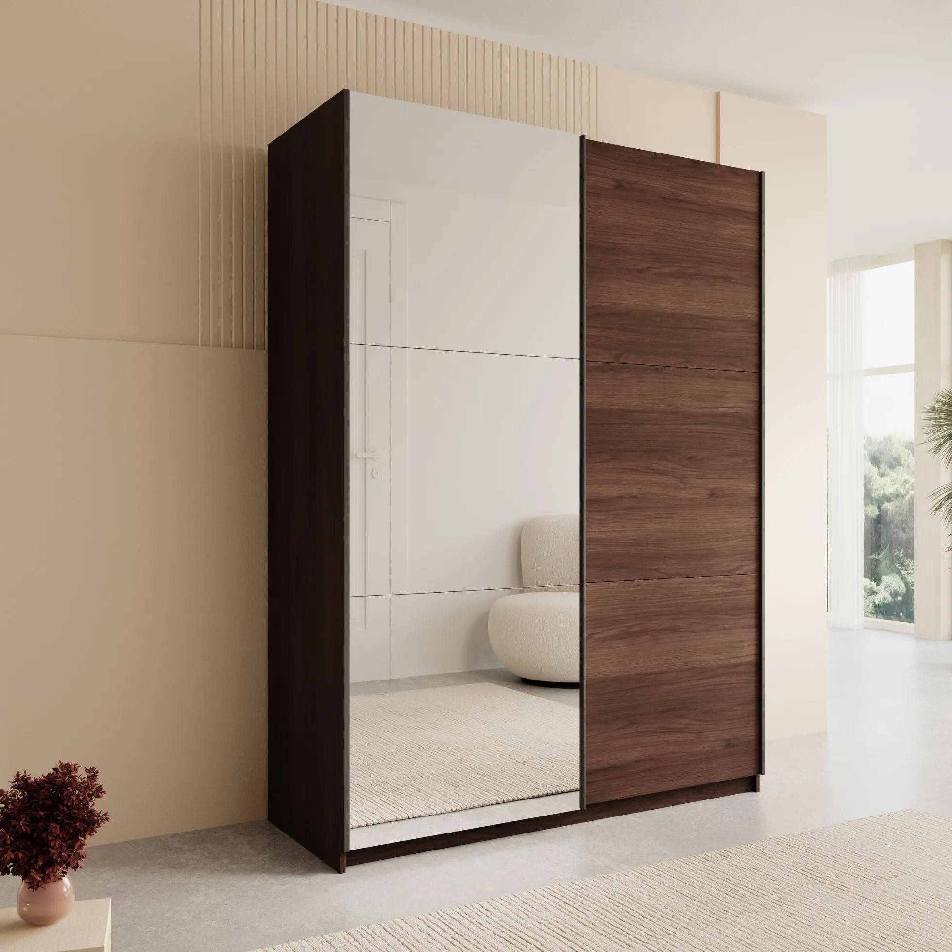 Andros - Kledingkast met schuifdeuren - Donker eiken - 150x58x207 cm