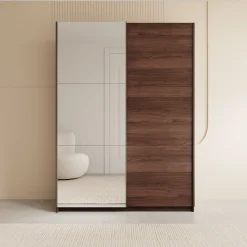 Andros - Kledingkast met schuifdeuren - Donker eiken - 150x58x207 cm