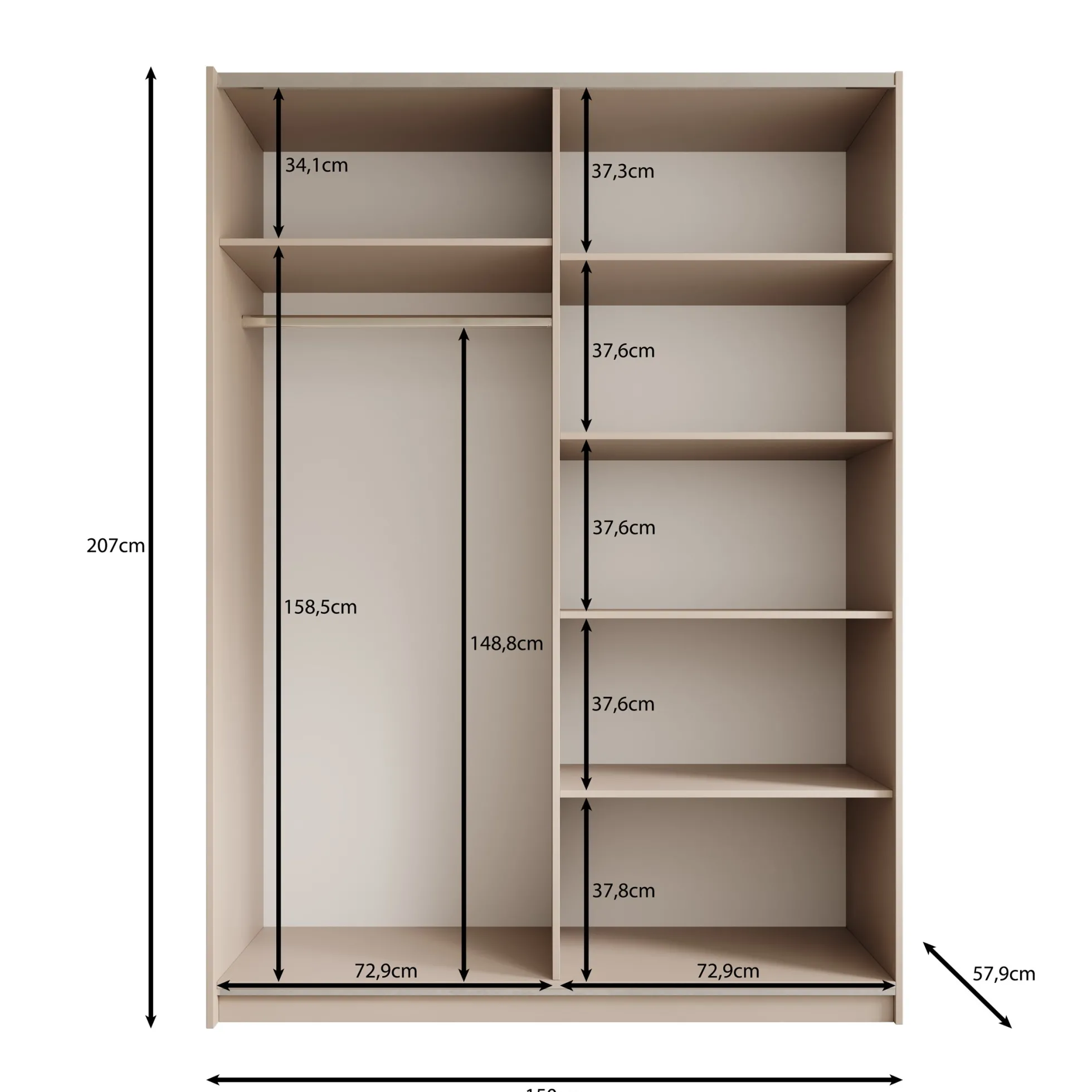 Andros - Kledingkast met schuifdeuren - Donker eiken - 150x58x207 cm