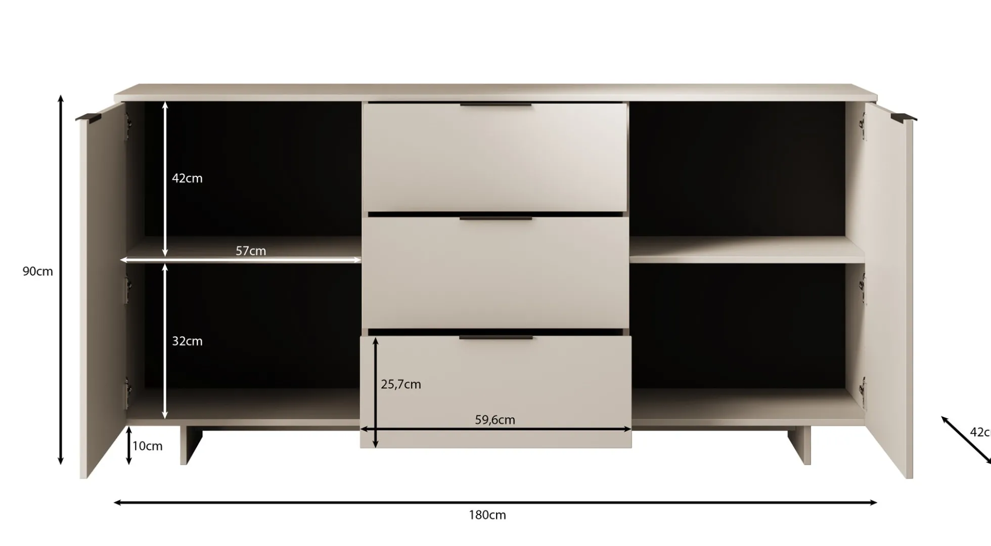 Ankara 2 - Dressoir - Beige - 180x42x90 cm
