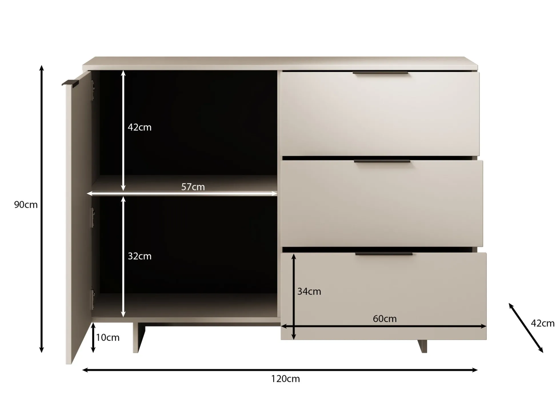 Ankara - Dressoir - Beige - 120x42x90 cm