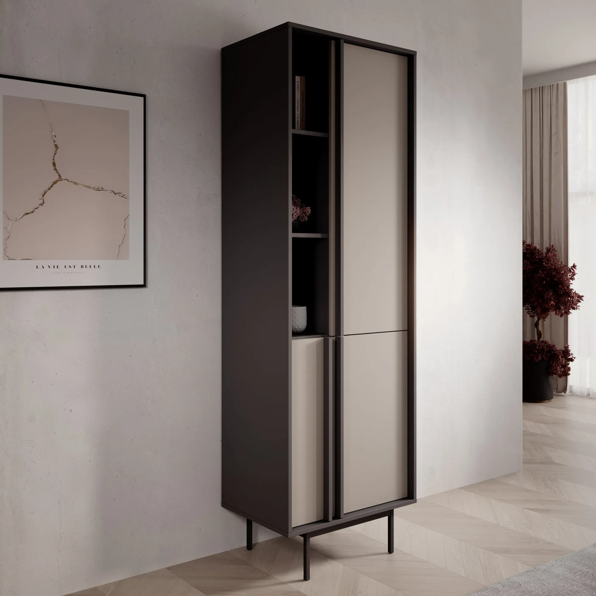 Antigo - Boekenkast - Beige/Antraciet - 63x43x195 cm