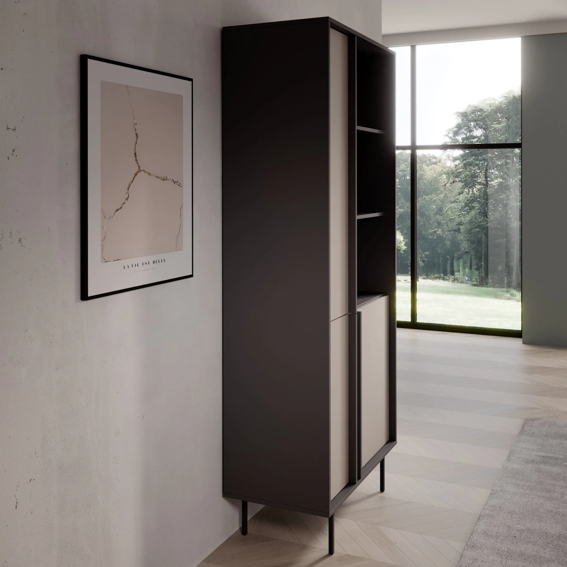 Antigo - Boekenkast - Beige/Antraciet - 83x43x195 cm