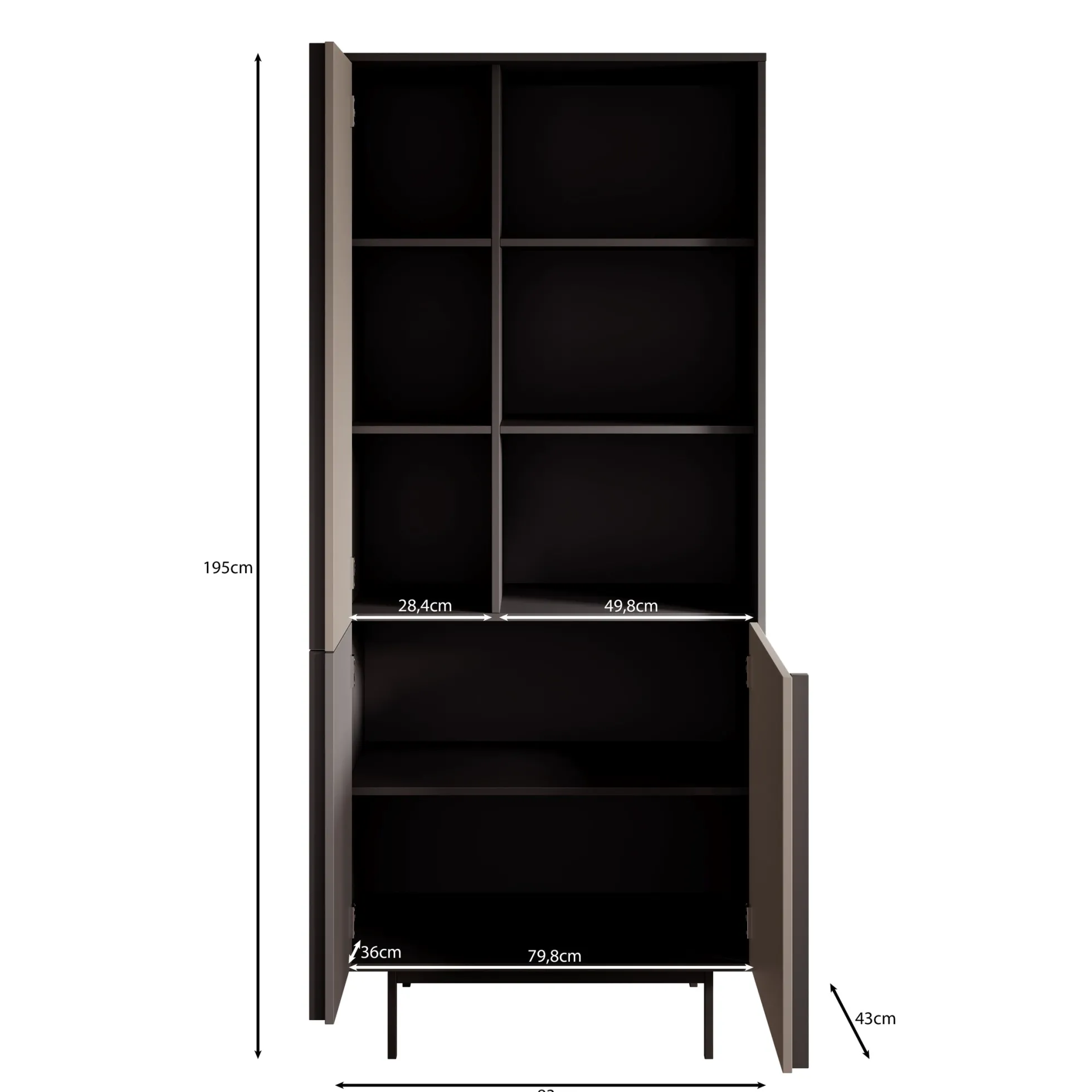 Antigo - Boekenkast - Beige/Antraciet - 83x43x195 cm