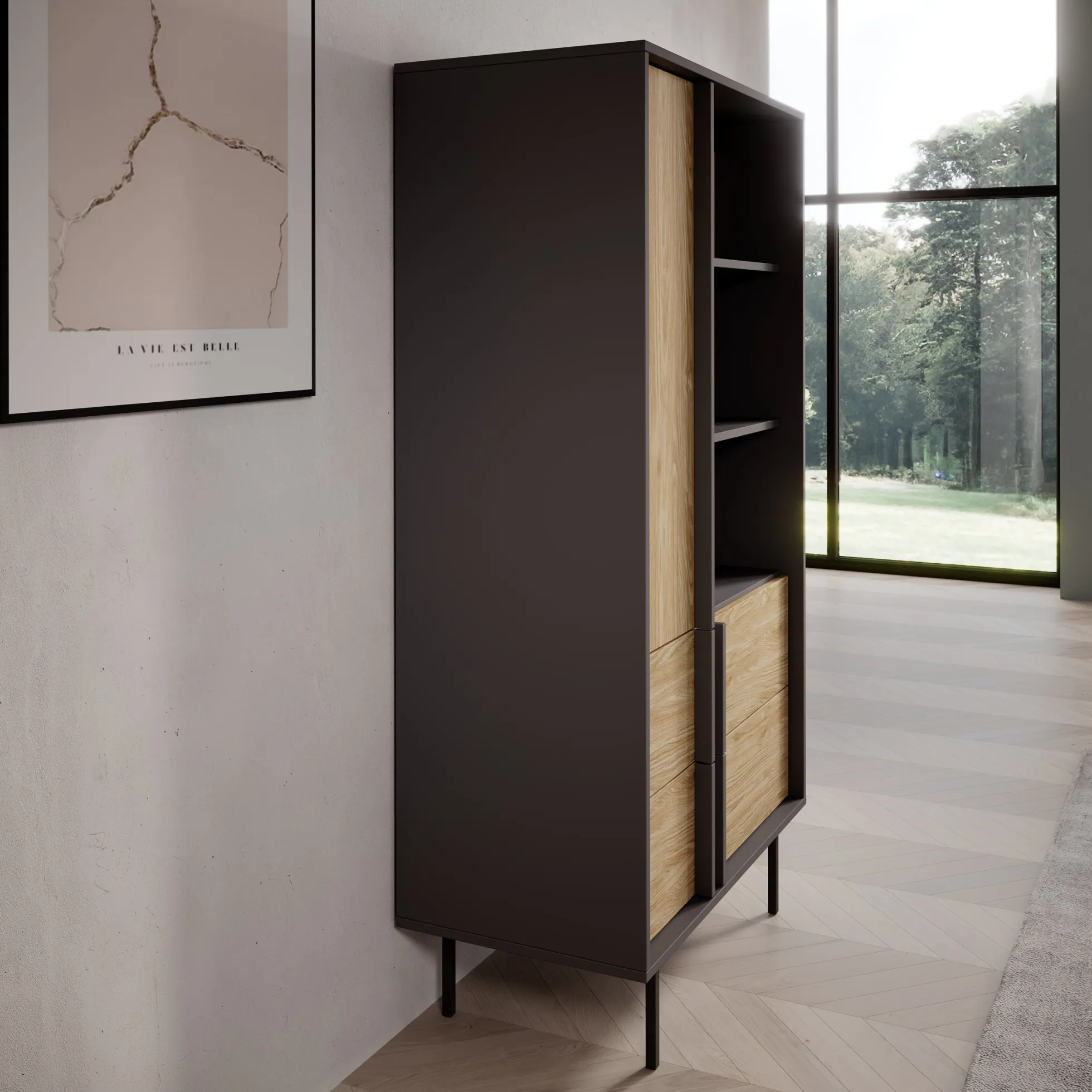 Antigo - Boekenkast - Eiken/Antraciet - 83x43x155 cm