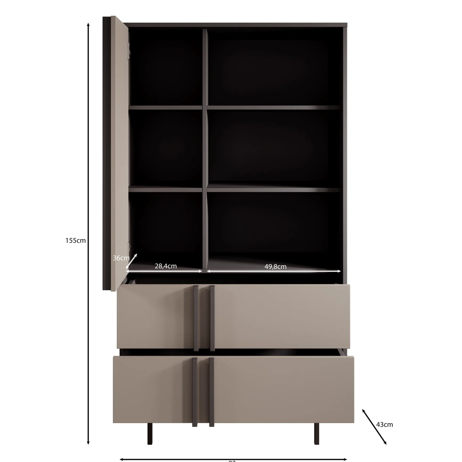 Antigo - Boekenkast - Eiken/Antraciet - 83x43x155 cm