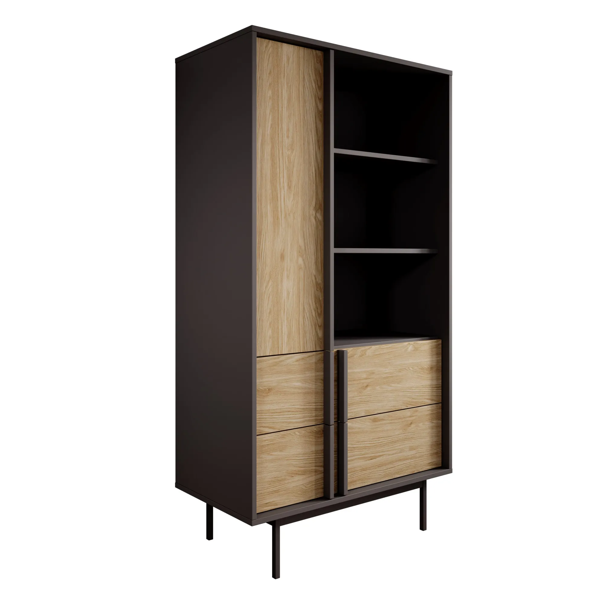 Antigo - Boekenkast - Eiken/Antraciet - 83x43x155 cm