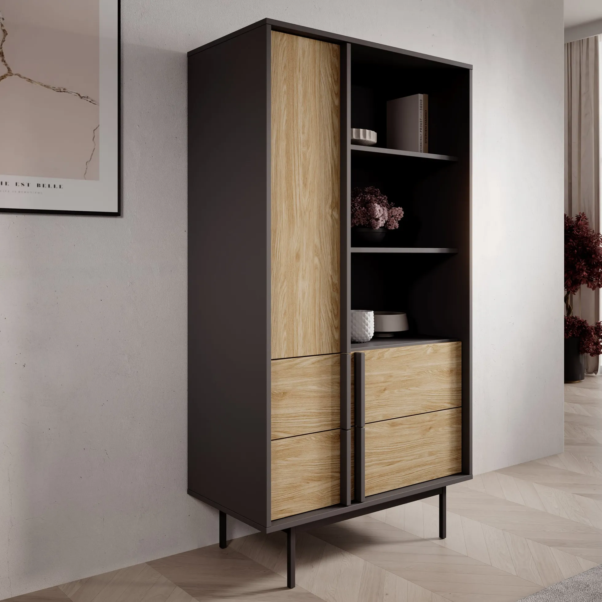 Antigo - Boekenkast - Eiken/Antraciet - 83x43x155 cm