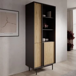 Antigo - Boekenkast - Eiken/Antraciet - 83x43x195 cm