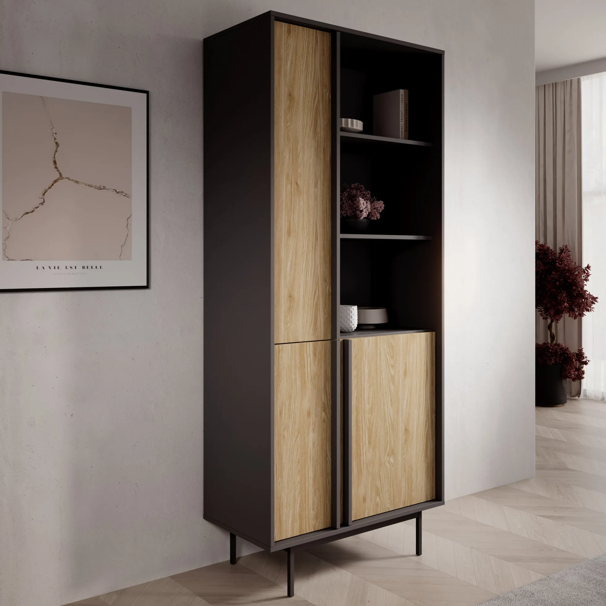 Antigo - Boekenkast - Eiken/Antraciet - 83x43x195 cm