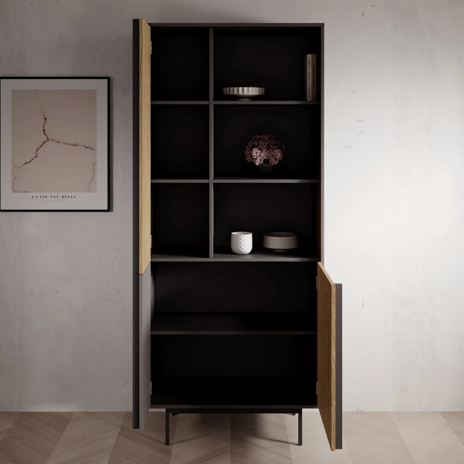 Antigo - Boekenkast - Eiken/Antraciet - 83x43x195 cm