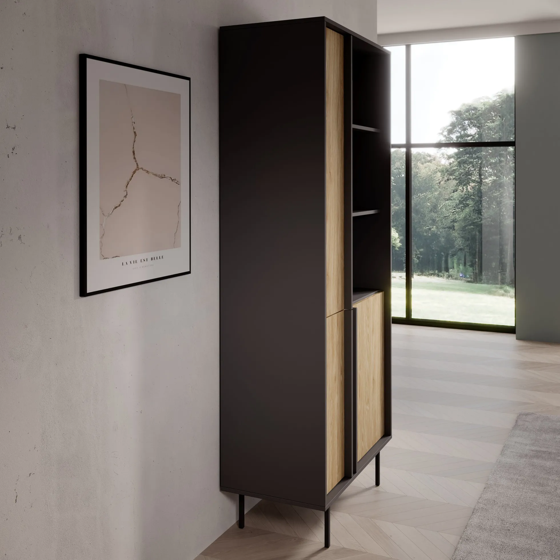 Antigo - Boekenkast - Eiken/Antraciet - 83x43x195 cm