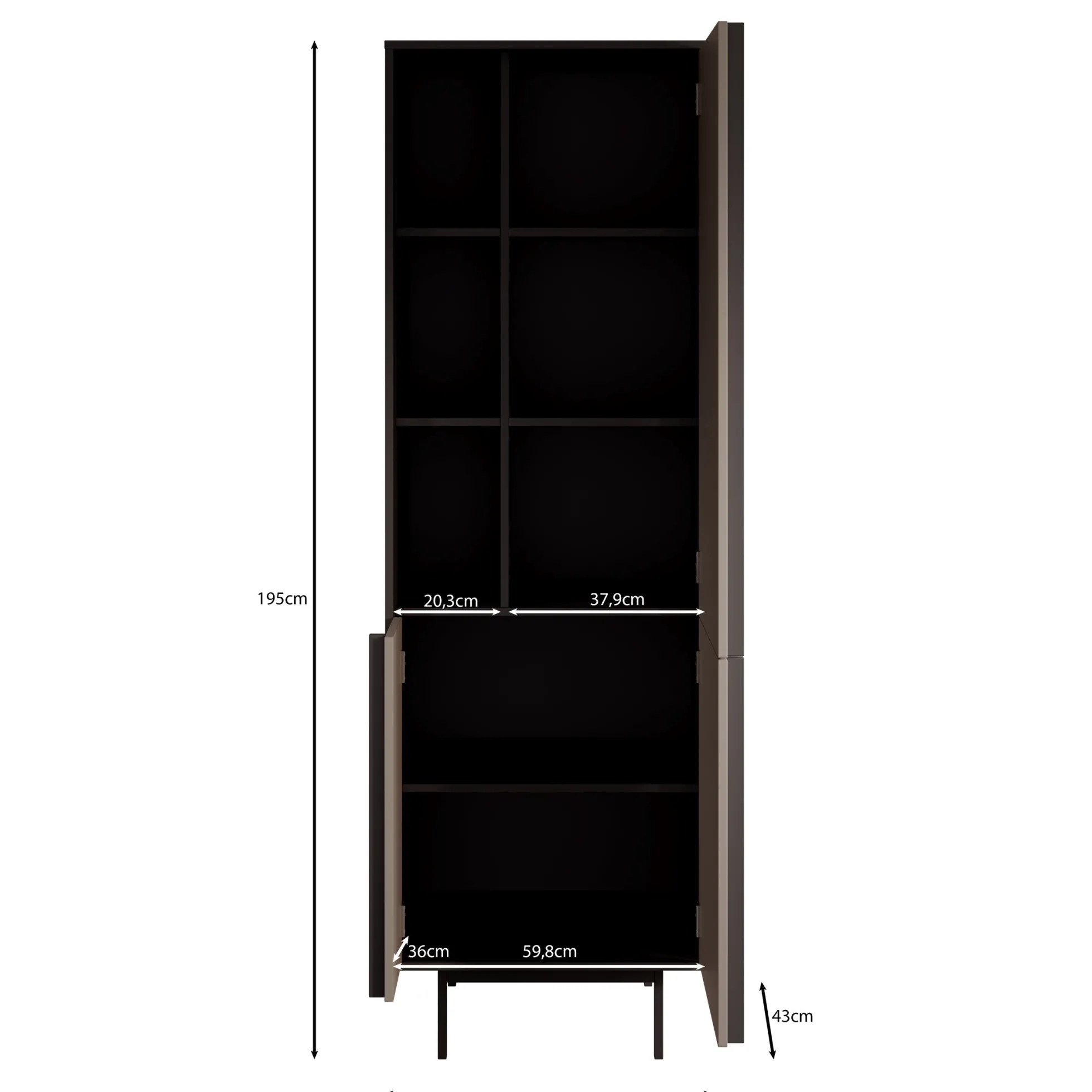 Antigo - Boekenkast - Eiken/Antraciet - 63x43x195 cm