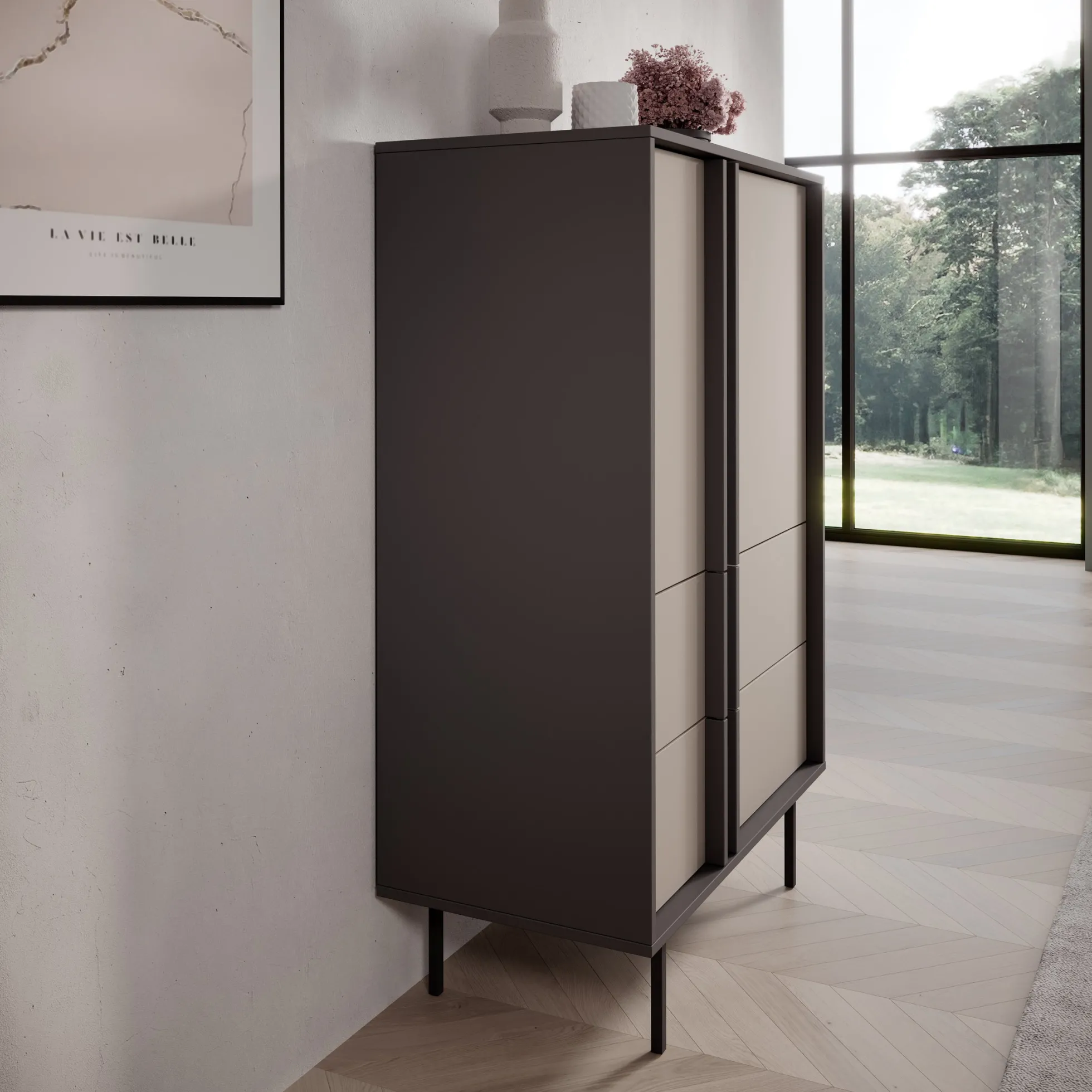 Antigo - Dressoir - Beige/Antraciet - 83x43x127 cm