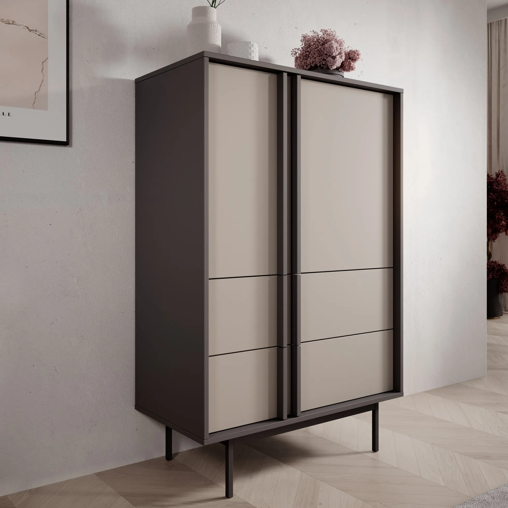 Antigo - Dressoir - Beige/Antraciet - 83x43x127 cm