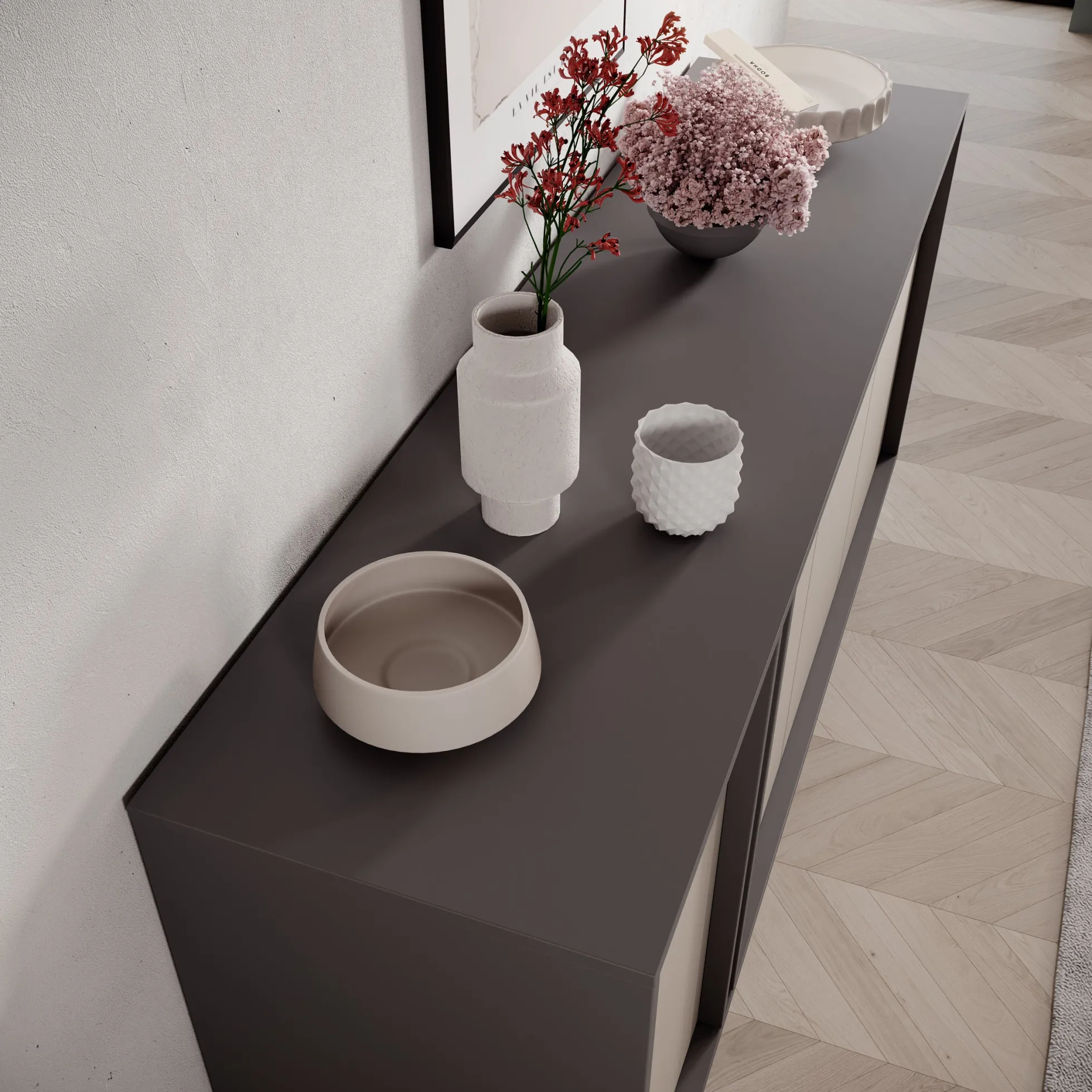 Antigo - Dressoir - Beige/Antraciet - 163x43x87 cm
