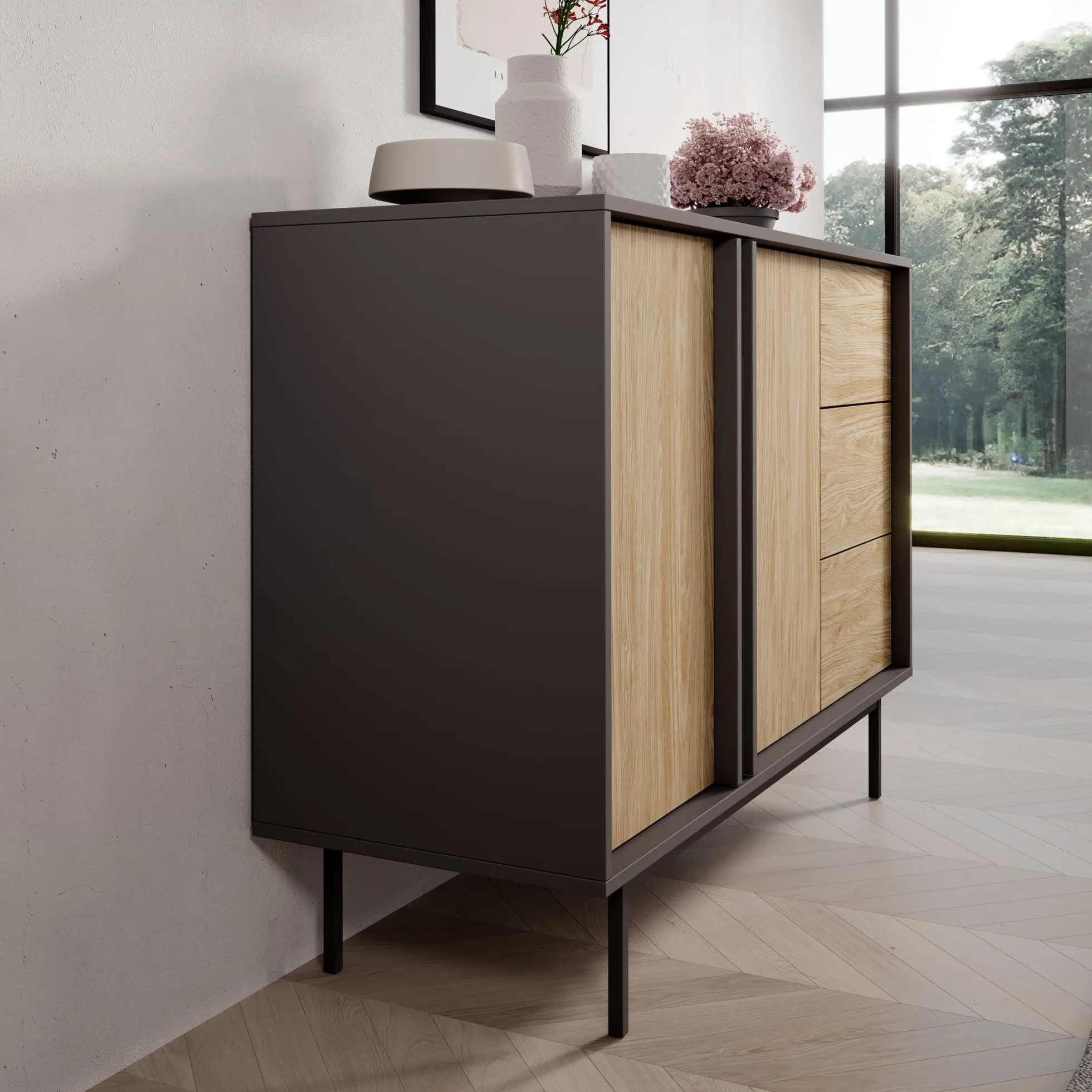 Antigo - Dressoir - Eiken/Antraciet - 123x43x87 cm