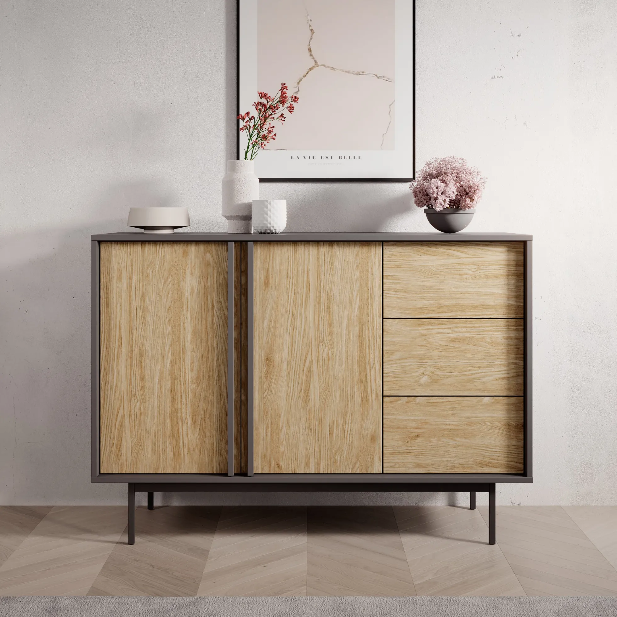 Antigo - Dressoir - Eiken/Antraciet - 123x43x87 cm