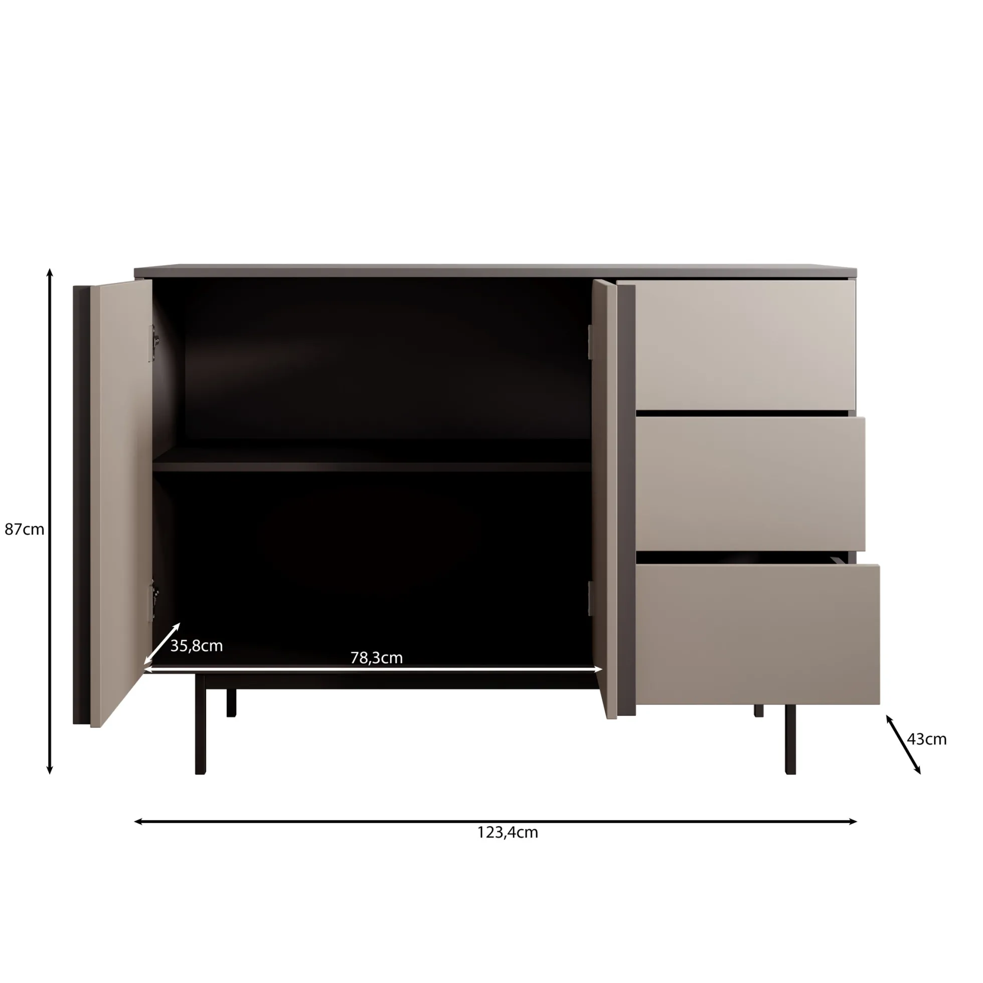 Antigo - Dressoir - Eiken/Antraciet - 123x43x87 cm