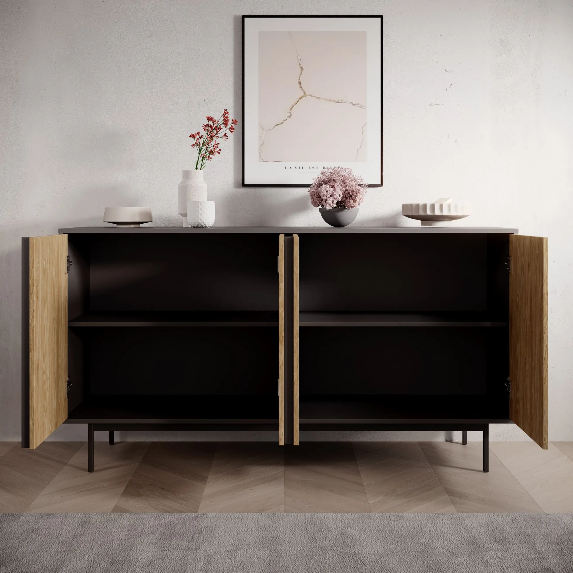 Antigo - Dressoir - Eiken/Antraciet - 163x43x87 cm