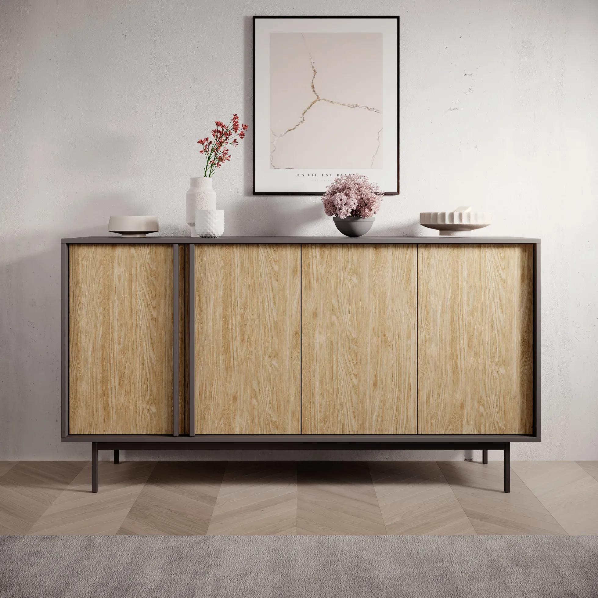 Antigo - Dressoir - Eiken/Antraciet - 163x43x87 cm