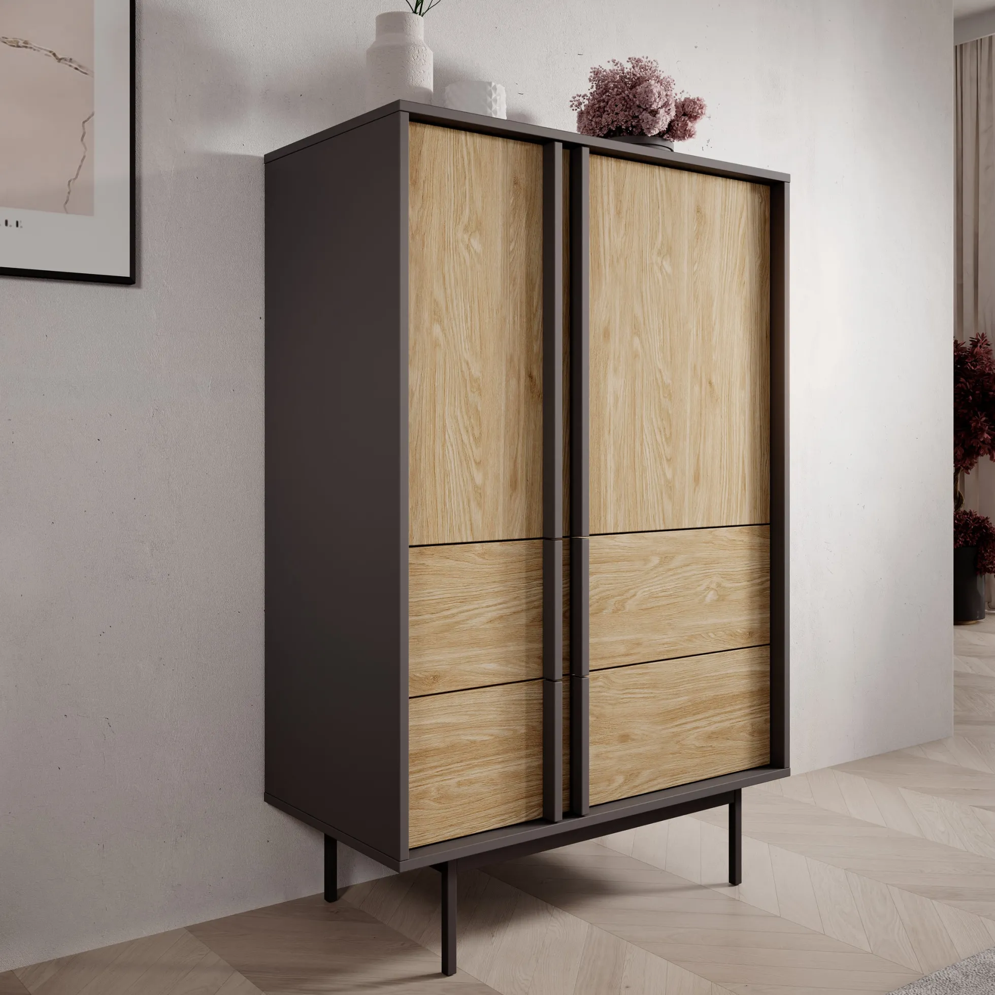 Antigo - Dressoir - Eiken/Antraciet - 83x43x127 cm
