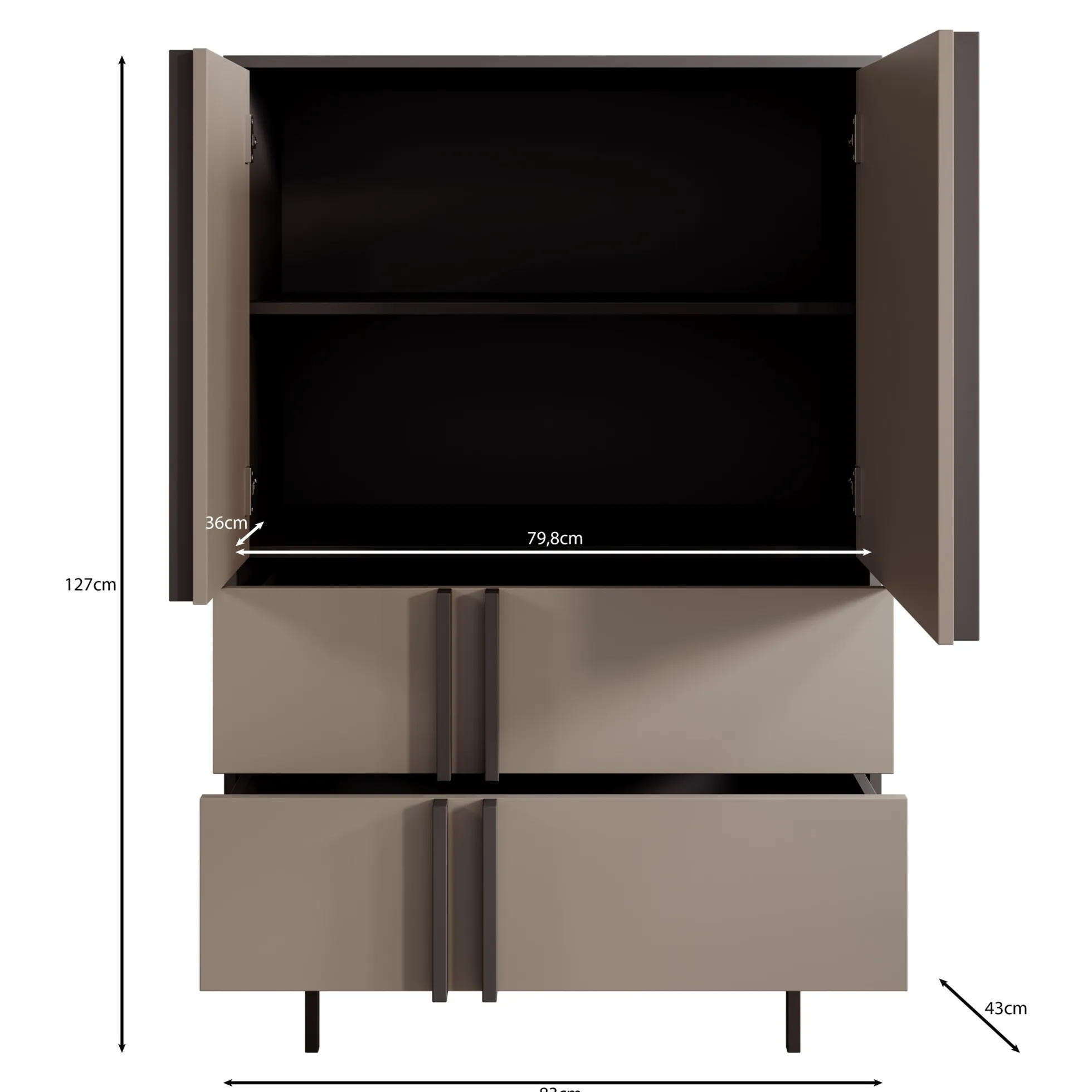 Antigo - Dressoir - Eiken/Antraciet - 83x43x127 cm