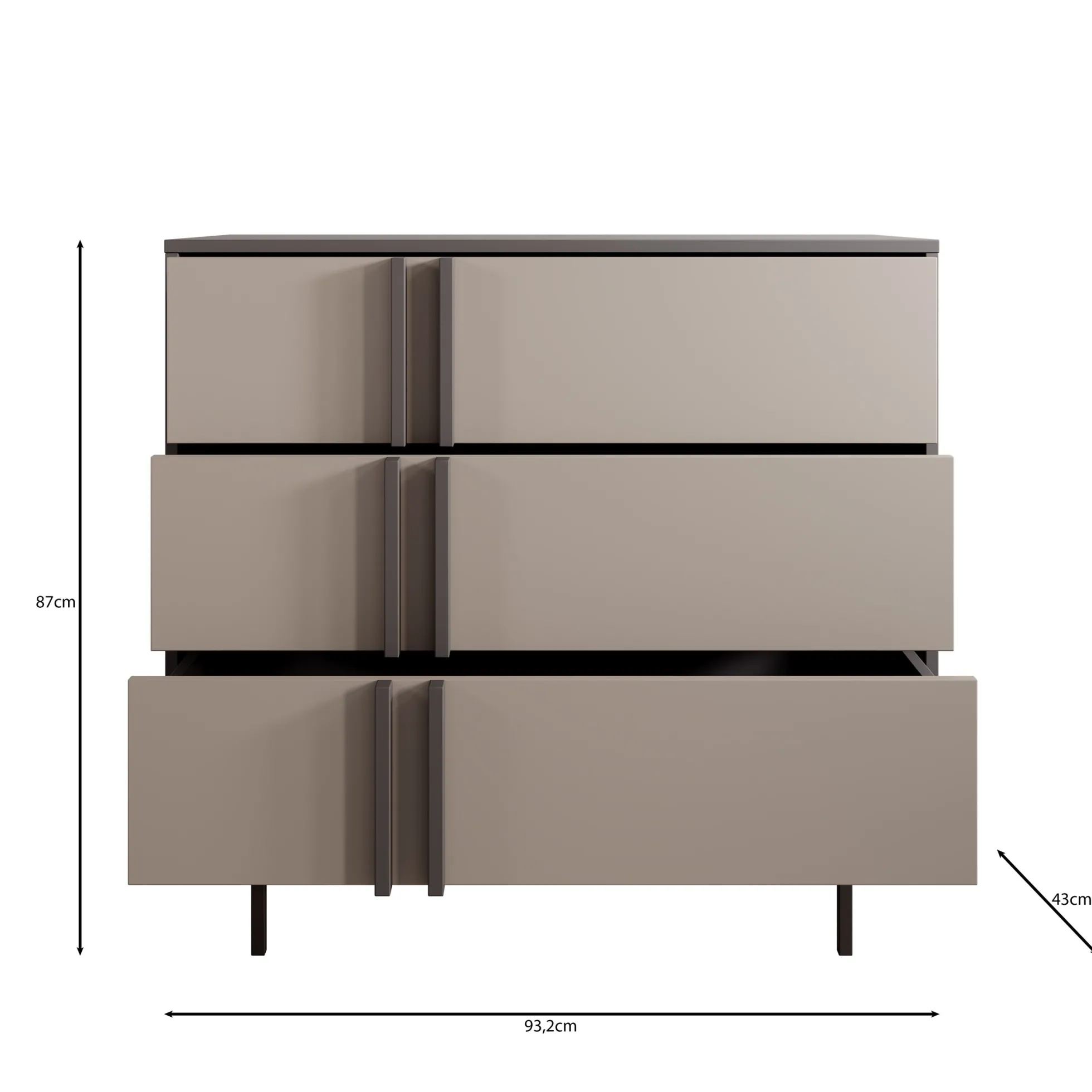 Antigo - Ladekast met 3 lades - Eiken/Antraciet - 93x43x87 cm