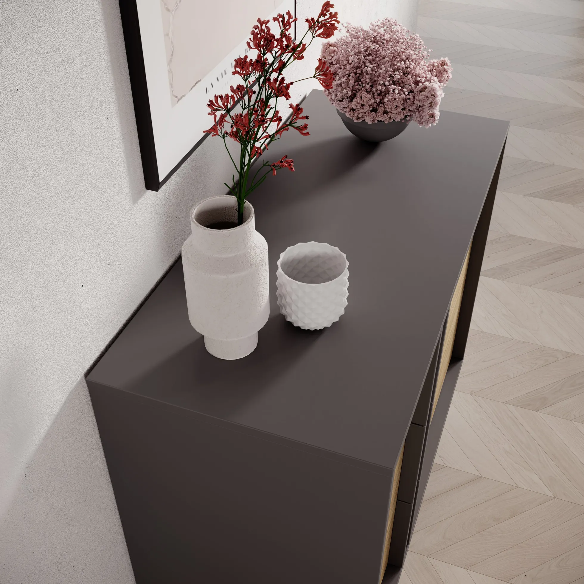 Antigo - Ladekast met 3 lades - Eiken/Antraciet - 93x43x87 cm