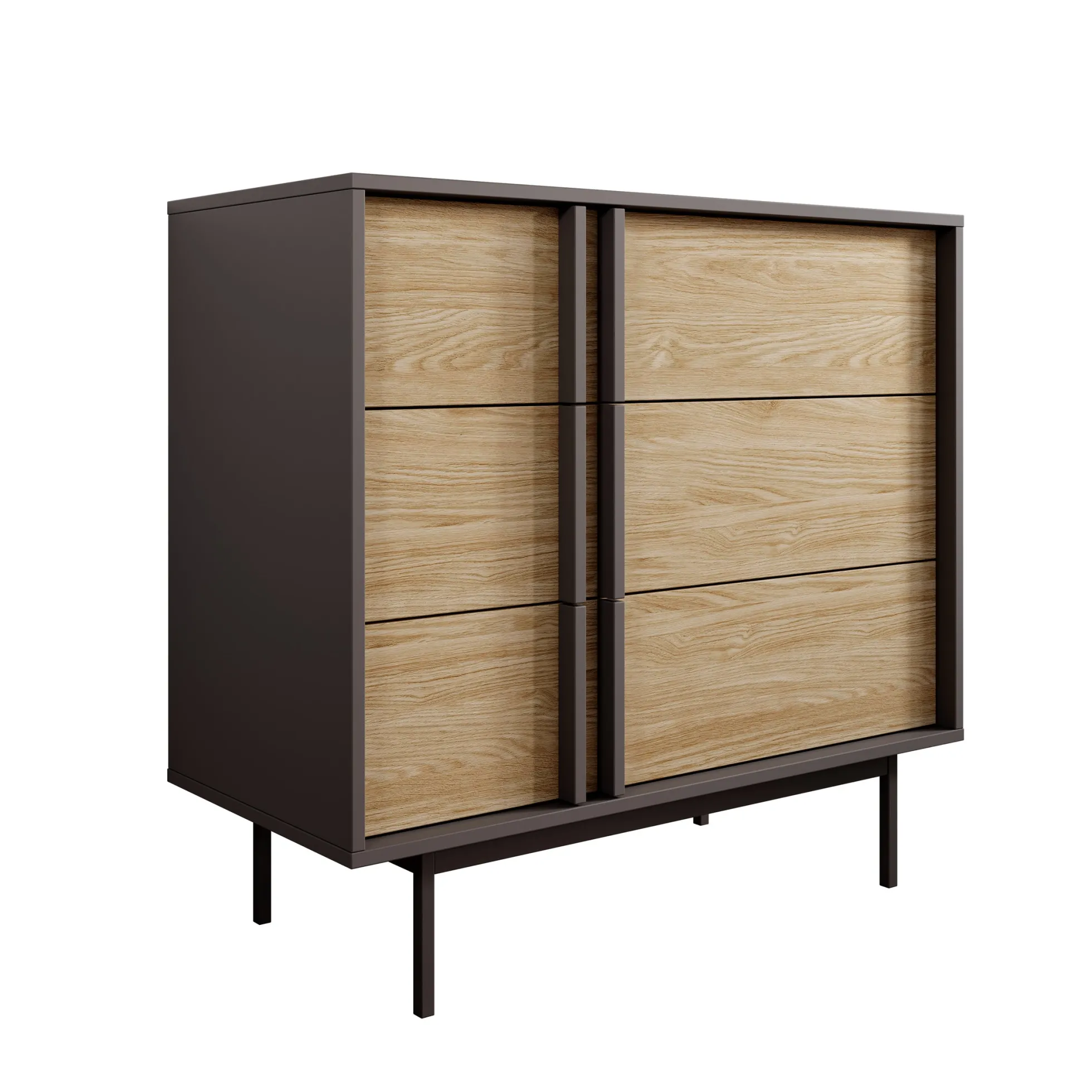 Antigo - Ladekast met 3 lades - Eiken/Antraciet - 93x43x87 cm