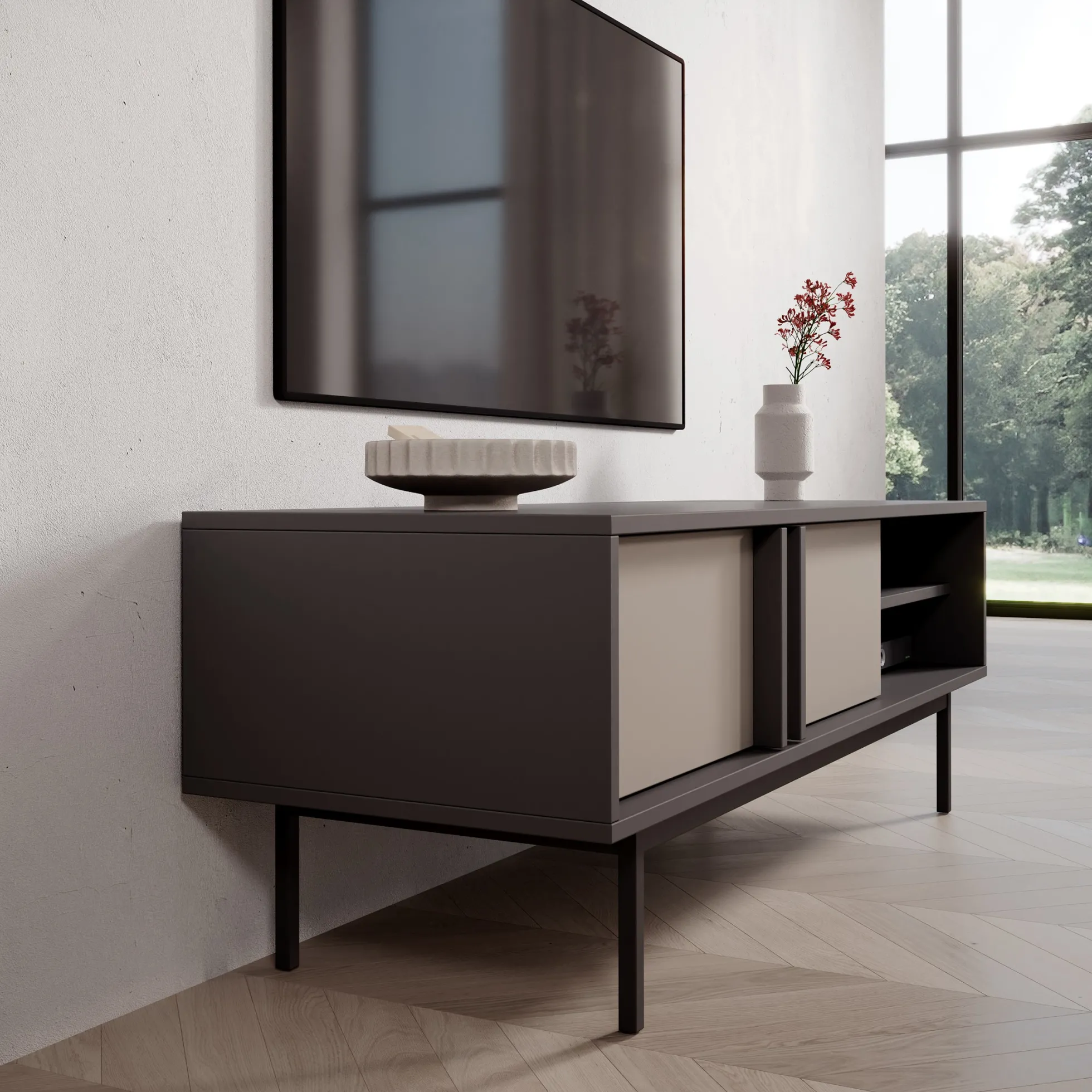 Antigo - TV-Meubel - Beige/Antraciet - 123x43x43 cm