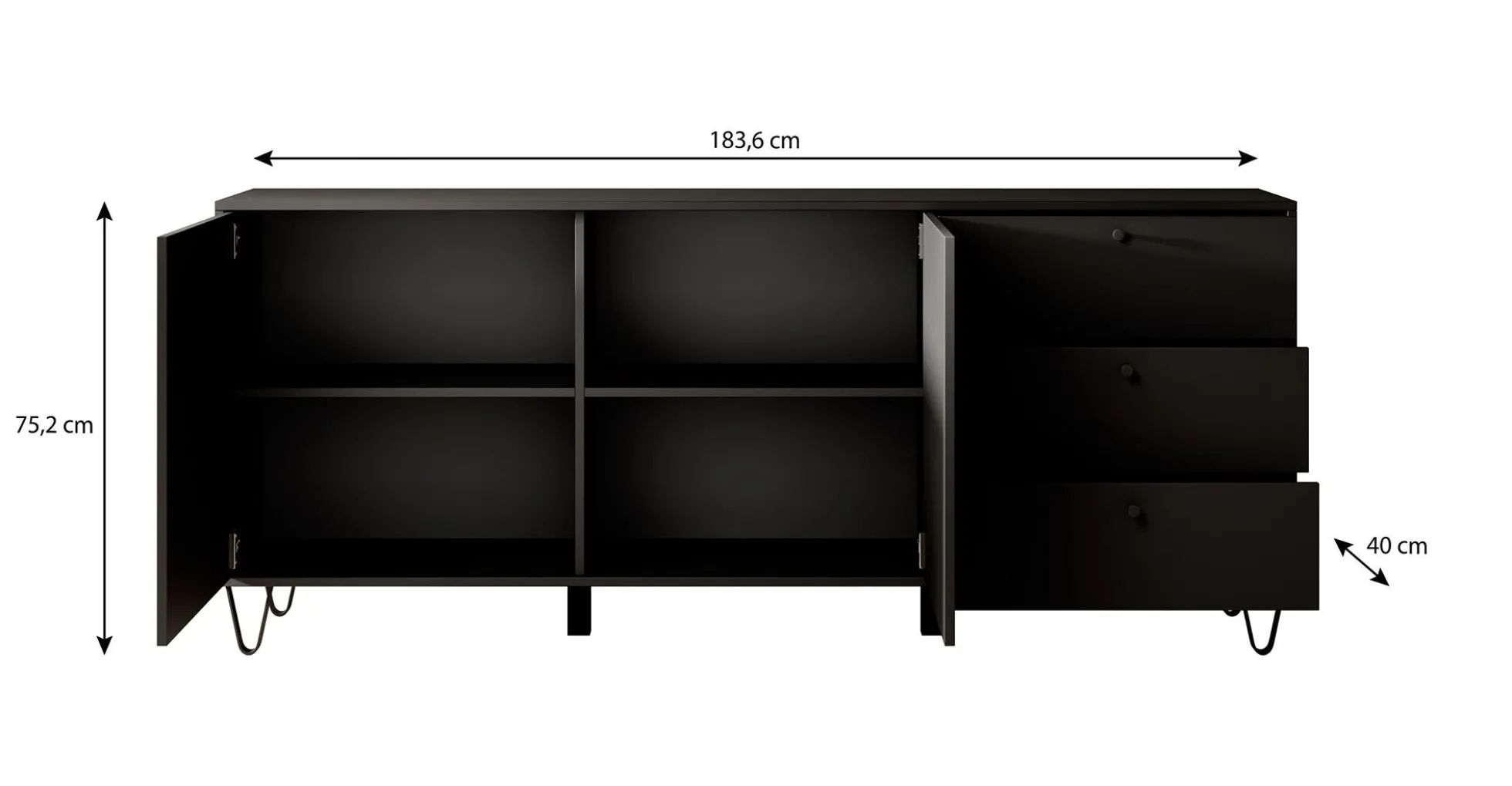 Apula - Dressoir - Antraciet - 184x40x75 cm