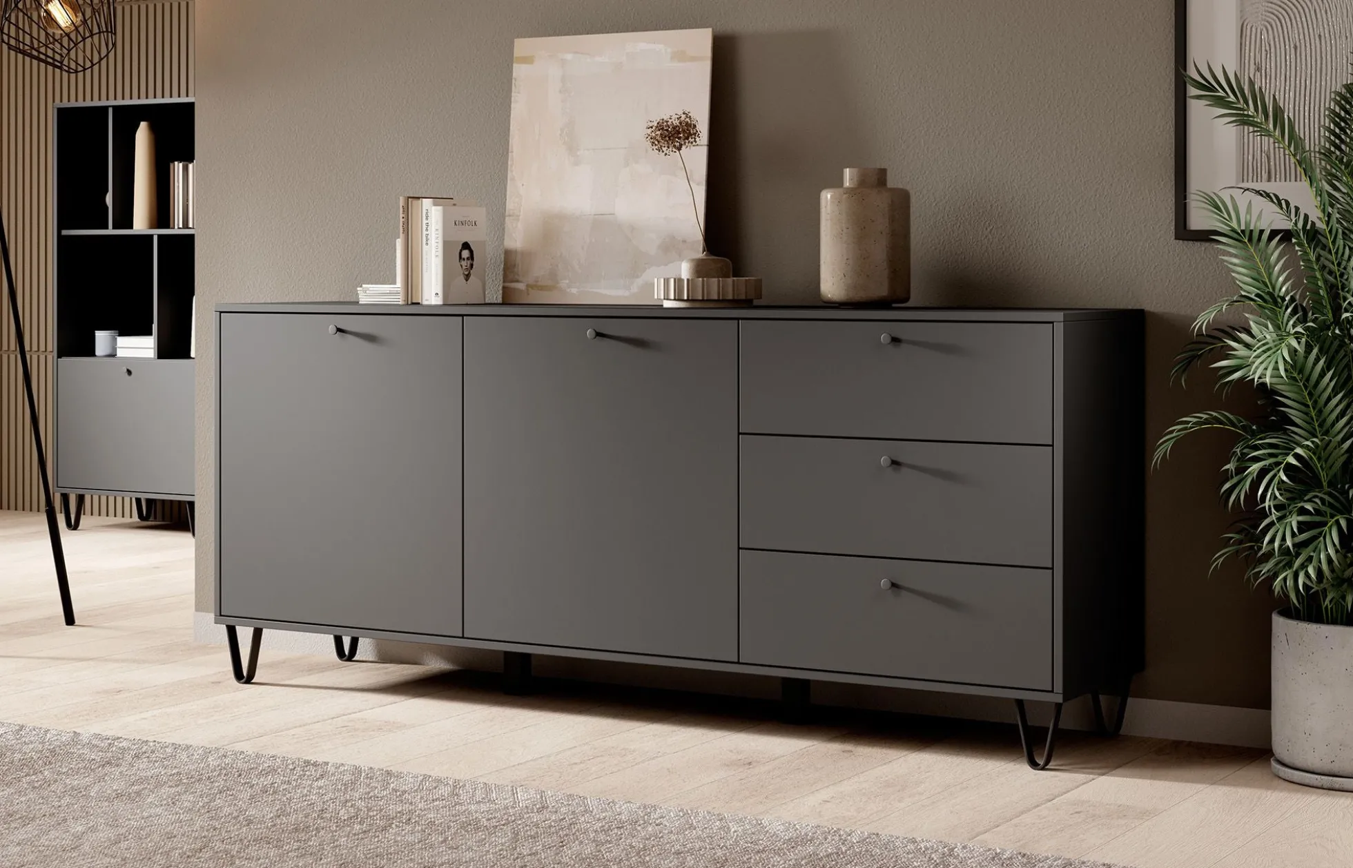 Apula - Dressoir - Antraciet - 184x40x75 cm