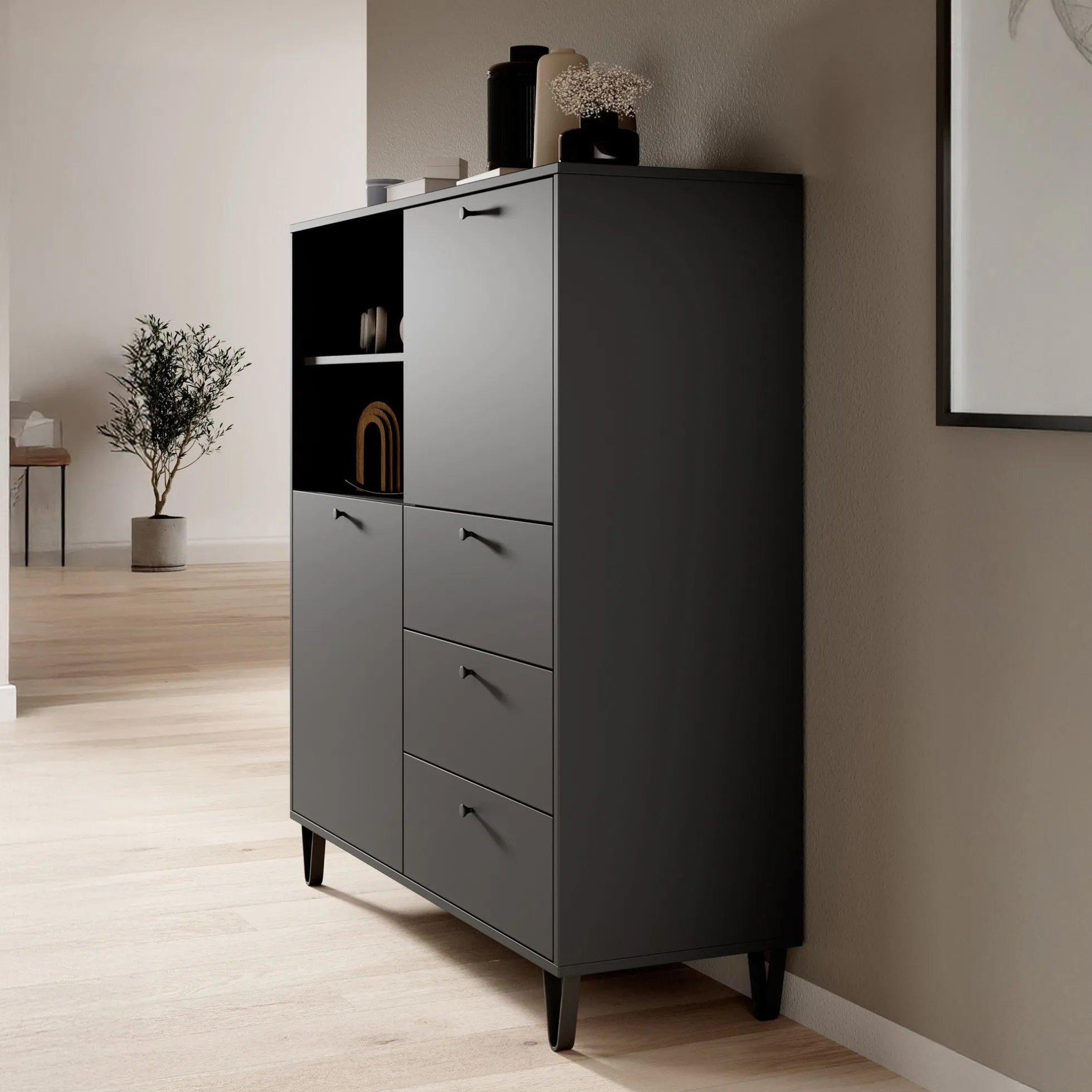 Apula - Dressoir - Antraciet - 124x40x135 cm - Met lades
