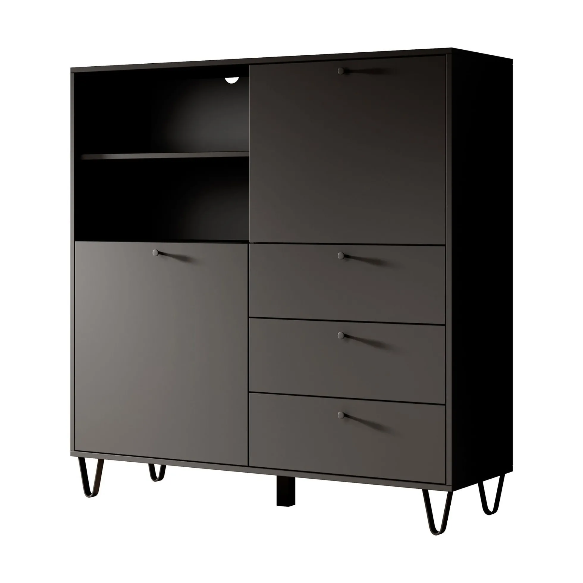Apula - Dressoir - Antraciet - 124x40x135 cm - Met lades