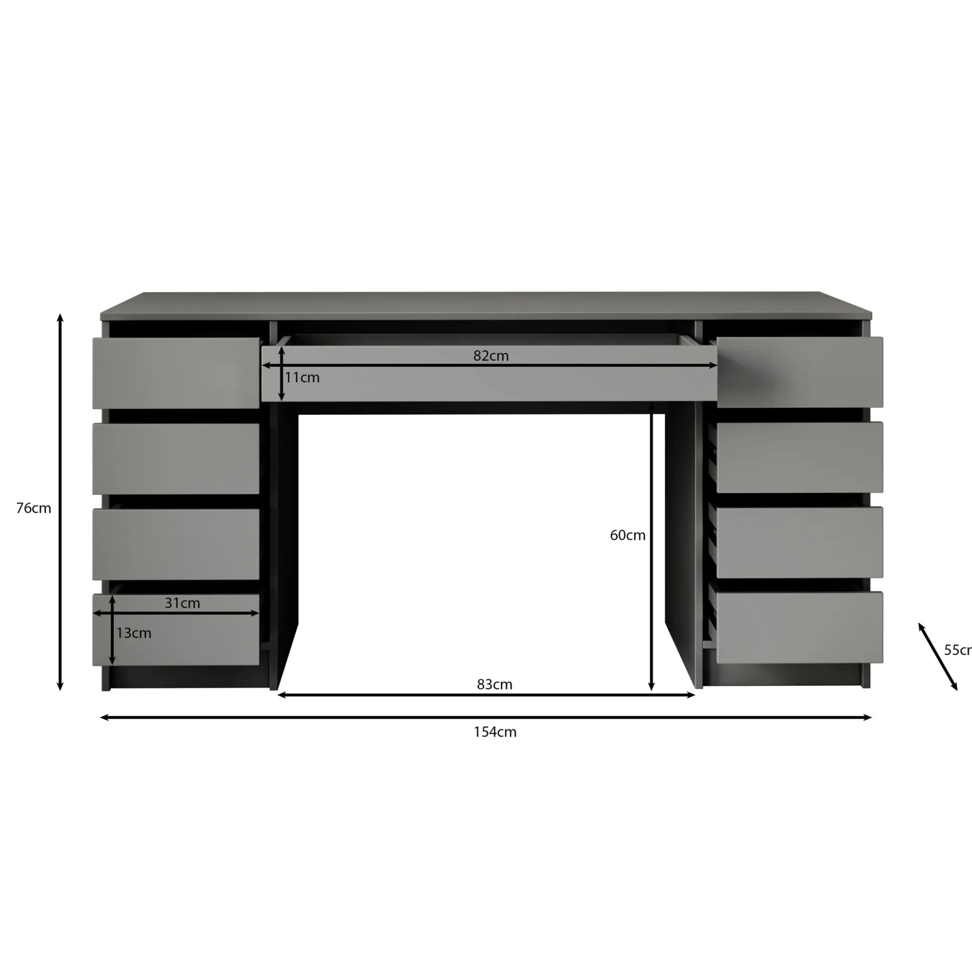 Arco 2 - Kaptafel - Wit hoogglans - 154x55 cm
