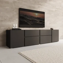 Aroji - TV-Meubel - Zwart - 195x40x48 cm